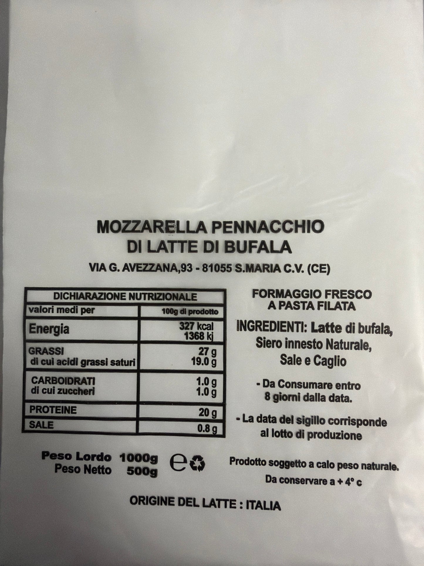 Mozzarella 100% latte di bufala da 150gr