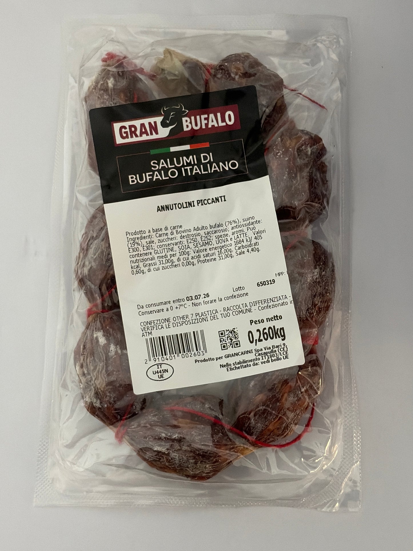 Annutolini piccanti di bufala trancio da 250 g