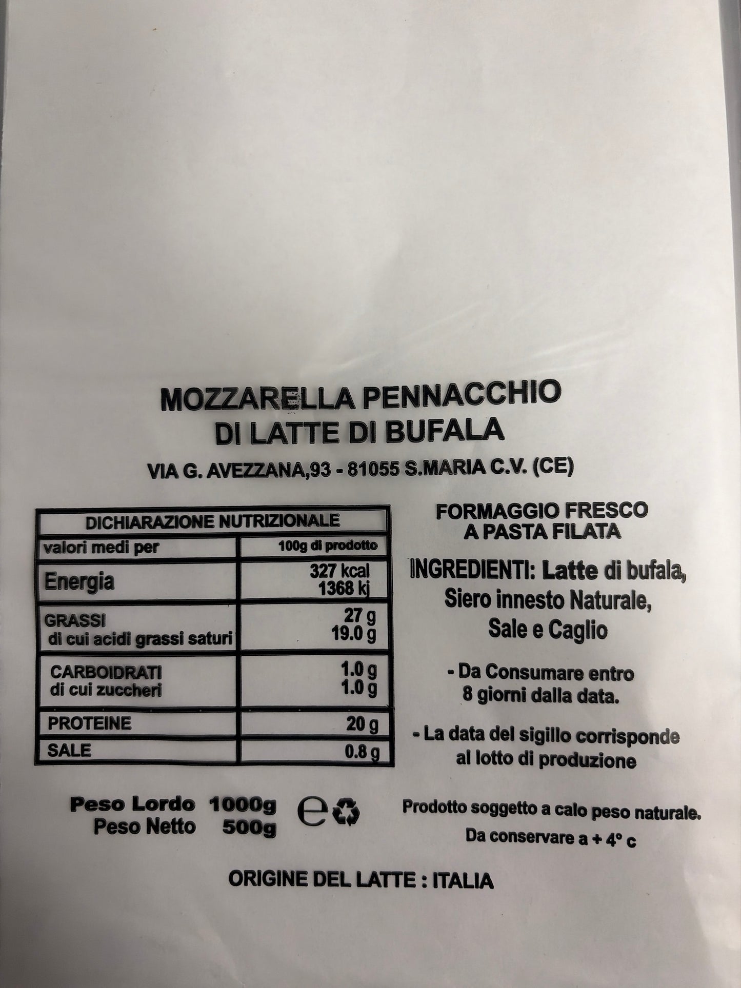 Mozzarella “Aversana” – Forma Singola da 500 g , Mozzata a Mano