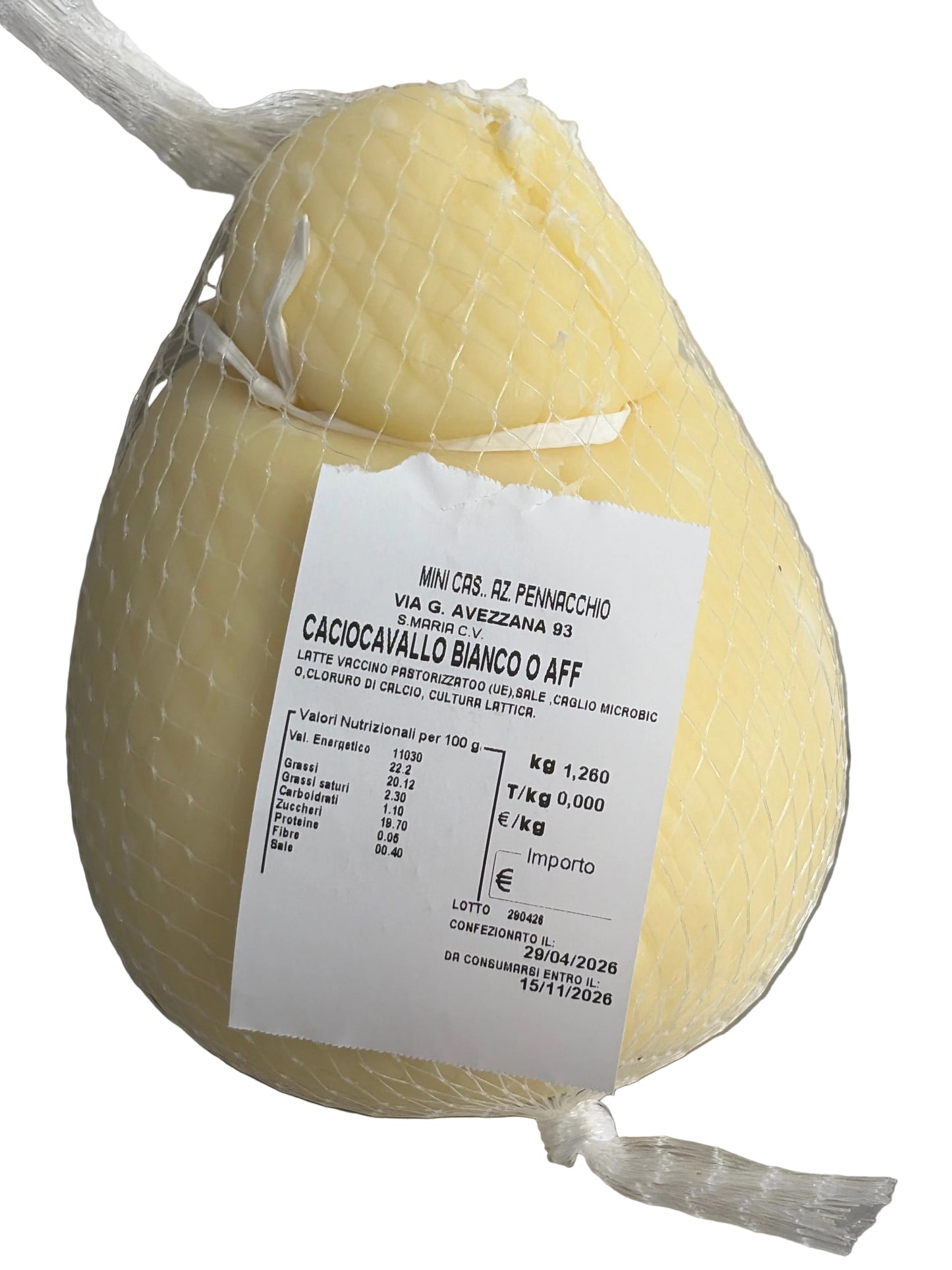 Caciocavallo artigianale bianco o affumicato  da 1,2 kg.