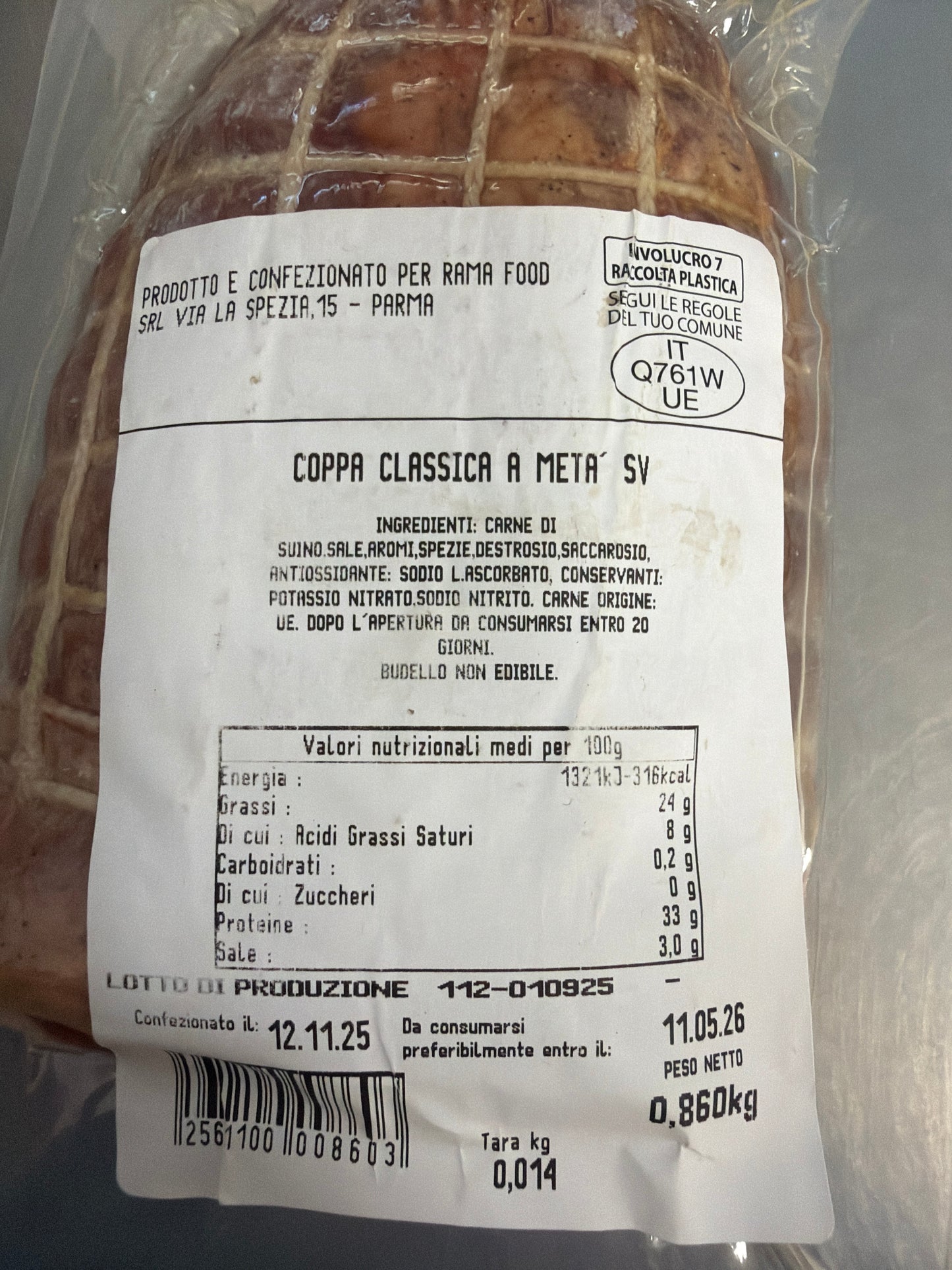 Coppa di suino "Capocollo" trancio da 500gr
